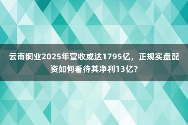 云南铜业2025年营收或达1795亿，正规实盘配资如何看待其净利13亿？