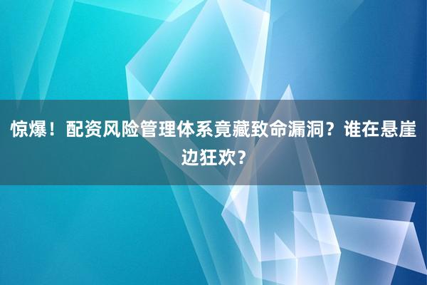 惊爆！配资风险管理体系竟藏致命漏洞？谁在悬崖边狂欢？