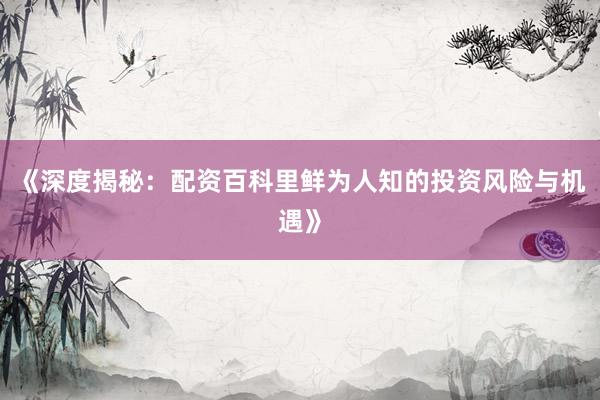 《深度揭秘：配资百科里鲜为人知的投资风险与机遇》