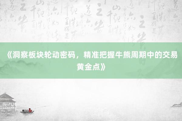 《洞察板块轮动密码，精准把握牛熊周期中的交易黄金点》