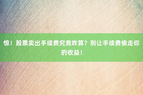惊！股票卖出手续费究竟咋算？别让手续费偷走你的收益！