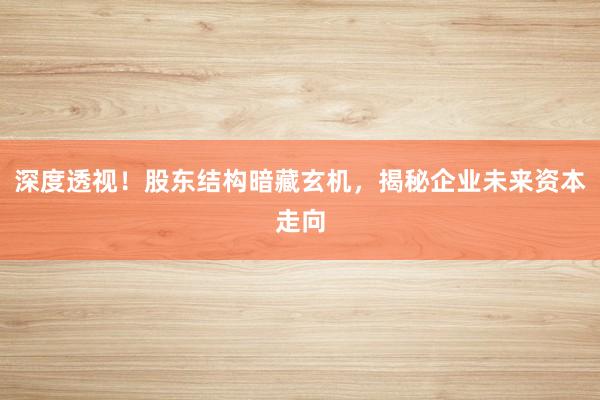 深度透视！股东结构暗藏玄机，揭秘企业未来资本走向