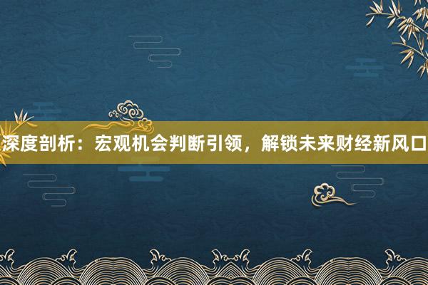 深度剖析：宏观机会判断引领，解锁未来财经新风口