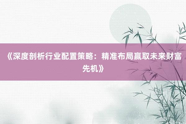 《深度剖析行业配置策略：精准布局赢取未来财富先机》