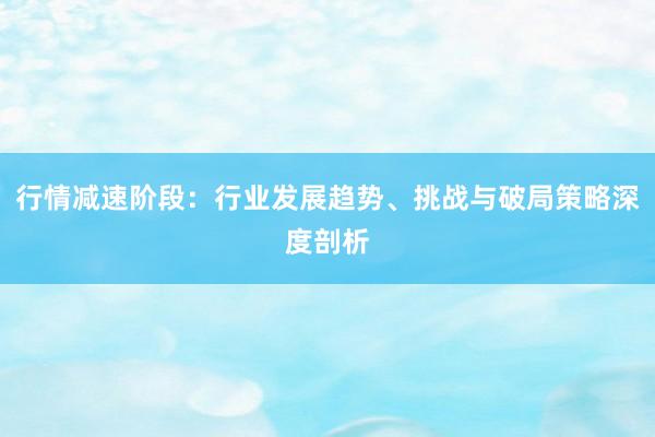 行情减速阶段：行业发展趋势、挑战与破局策略深度剖析
