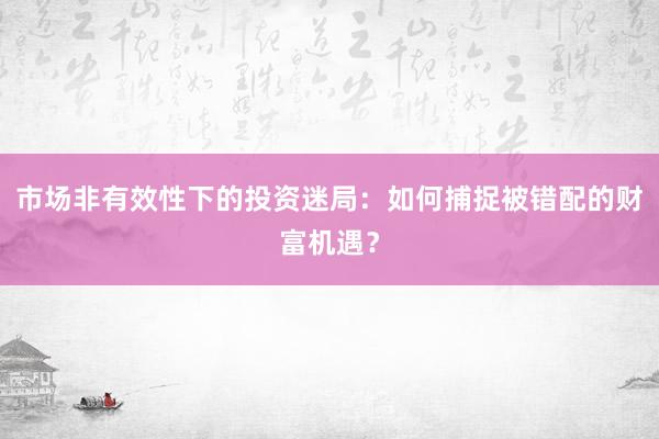 市场非有效性下的投资迷局：如何捕捉被错配的财富机遇？