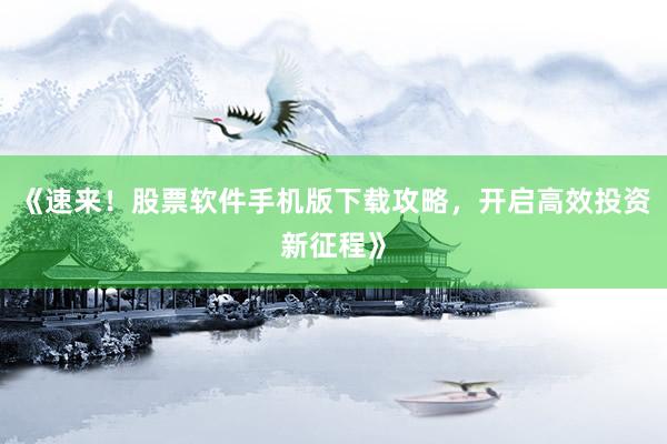 《速来！股票软件手机版下载攻略，开启高效投资新征程》