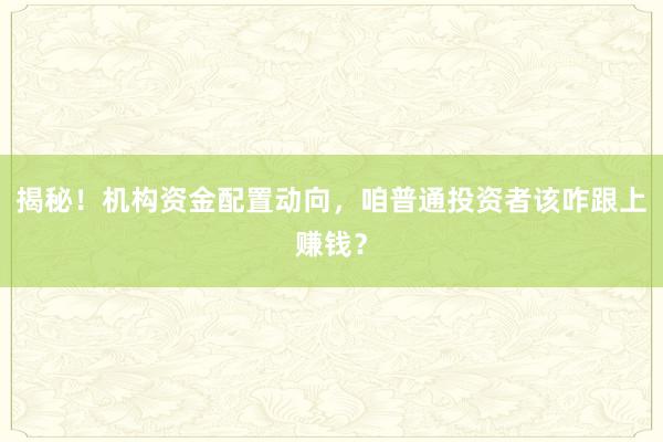 揭秘！机构资金配置动向，咱普通投资者该咋跟上赚钱？